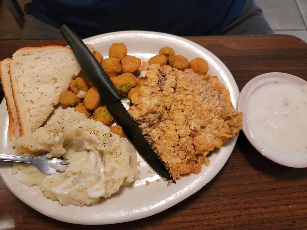Chicken Fried Steak Mashed Potatoes and Okra