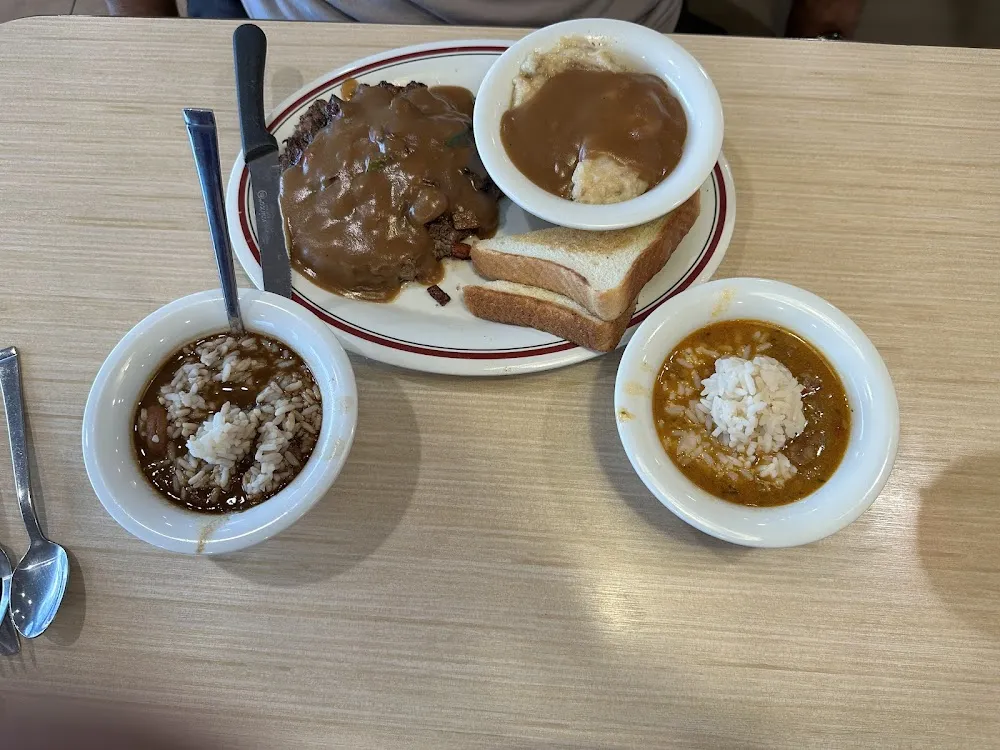 Salisbury Steak Whipped Potatoes Gumbo Etouffe